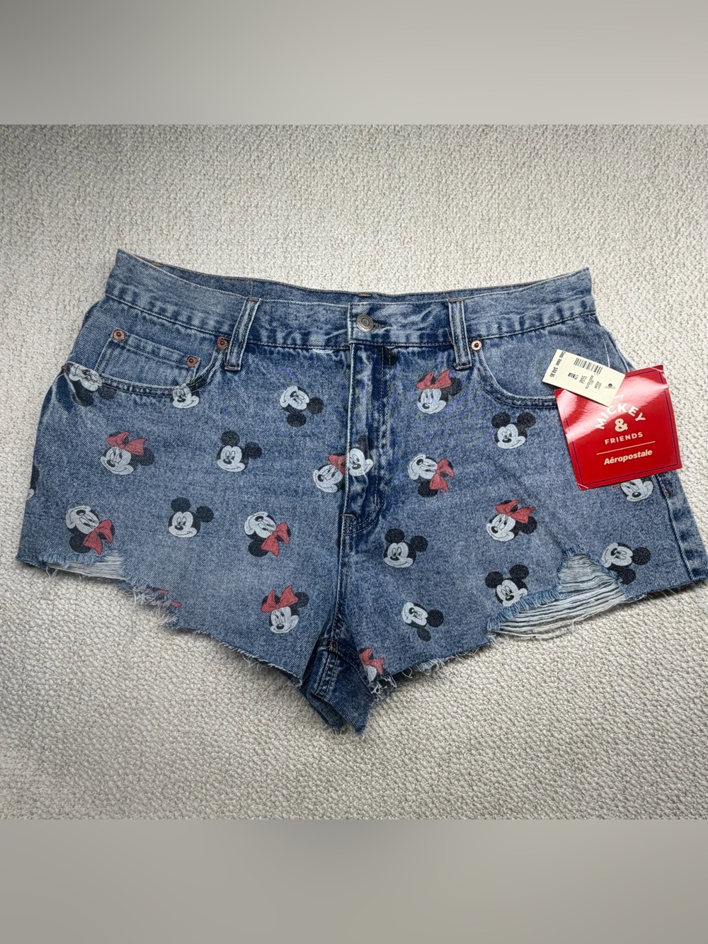 Aeropostale Minnie Mouse Denim Shorts - Blue with Red Accents